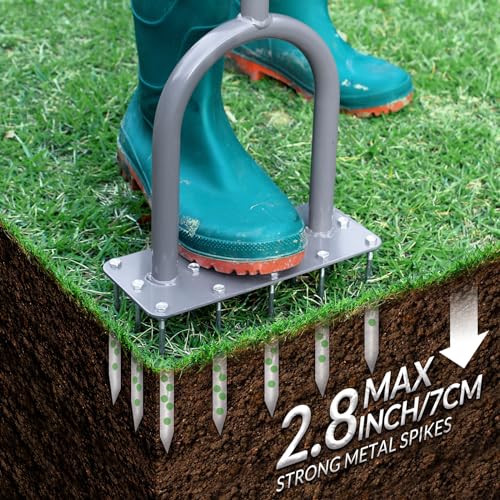 Walensee Lawn Aerator Spike Metal Manual Dethatching Soil Aerating Lawn with 15 Iron Spikes, Pre-Assembled Grass Plug Aerator Tools for Yard, Lawn Aeration, Garden Tool, Revives Lawn Health, Patented