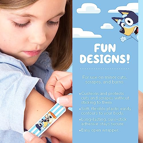 Bluey Kids Bandages, 3 Assorted Sizes 100 CT | Wear Like Stickers, Flexible Adhesive Bandages for Minor Cuts, Scrapes, and Burns. Great Gift idea and Stocking Stuffer