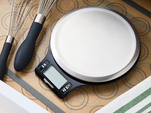 Basics Digital Kitchen Scale with LCD Display, Tare Function, Multiple Units, Weighs up to 11 Pounds, Batteries Included, Black and Stainless Steel