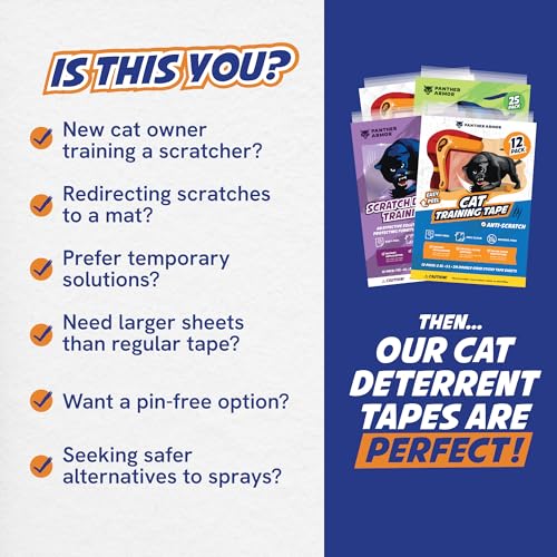 12 Pack Cat Scratch Furniture Protector Tape Sheets – Double-Sided Sticky Training (5 XL, 5 Large, 2 Medium) – Anti-Scratch Couch & Sofa Guard – Clear – Not for Leather, Velvet, Microfiber