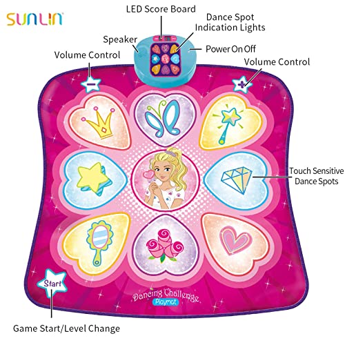 SUNLIN Dance Mat - Rhythm Step Play Mat - Dance Game Toy Pad with LED Lights, Gift for Kids Girls 3-8, Adjustable Volume, Built-in Music, 3 Challenge Levels