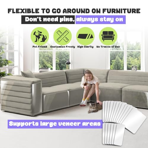 JINVOGREEN Large Cat Scratch Furniture Protector, 18 Pcs Clear Anti Cat Scratch Protector, Self-Adhesive Furniture Cat Scratch Protector, 17in