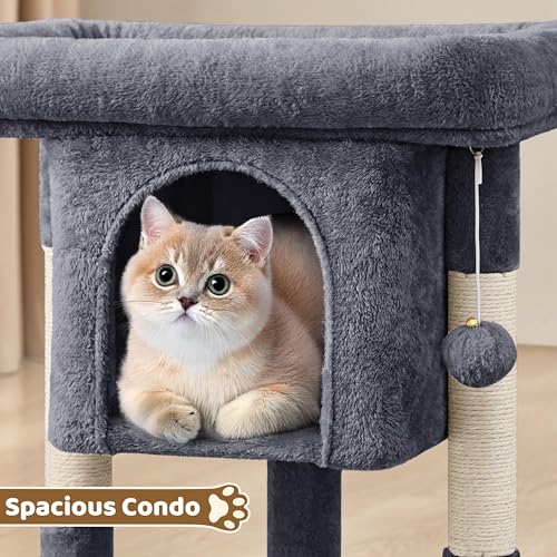 Yaheetech 23.5in Cat Tree – Sturdy & Stable, Space-Saving 3-Level Cat Tower with Plush Perch, Condo, Sisal Scratching Posts & Dangling Ball, Perfect for Apartments, Dark Gray
