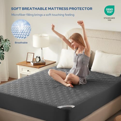 BEDLORE Waterproof Mattress Protector, King Size Mattress Pad with Deep Pocket 6"-18" Depth, Soft Noiseless Dirt-Proof Bed Mattress Cover Washable for Home, Bedroom, Hotel (Gray)