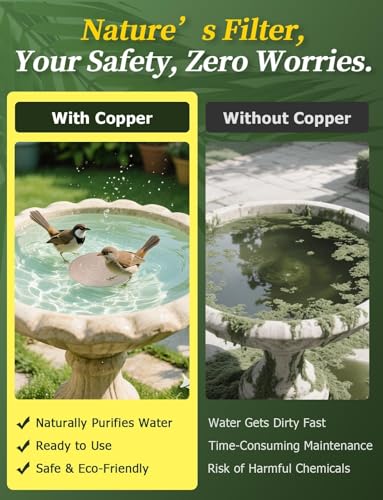 Mellbree Bird Bath Copper Disk, 0.6mm Reinforced 99.99% Pure Copper Cleaning Disk for Physical Safe Clean Water All-Season, Universal Fit for Outdoor Birdbaths, Bowl, Bird Bath Solar