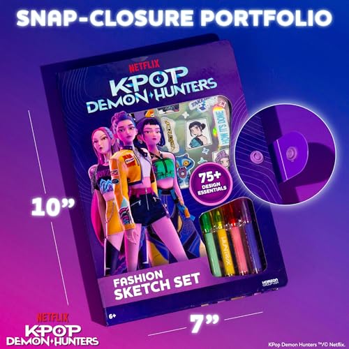 Kpop Demon Hunters™ Fashion Sketch Set, Includes Coloring Book, Gel Pens, Kpop Demon Hunters Stickers, Stencils & More, Great Girls Toys Age 6-8