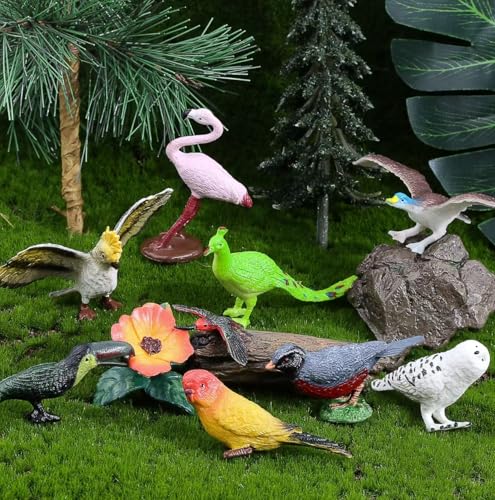 30Pcs Birds Animal Figures Playset,Assorted Realistic Bird Wildlife Toys with Nest Eggs,Parrot,Owl,Eagle,Hummingbird,Flamingo for Kids Educational Birthday Cake Decoration Party Favor School Projects