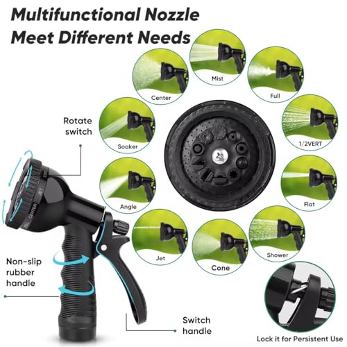 Garden Hose 50ft, Heavy Duty Stainless Steel Water Hose with 10 Functional Nozzles, No Kink, Lightweight and Flexible, Easy to Use and Store, Strong and Sturdy, Suitable for Yard and Lawn