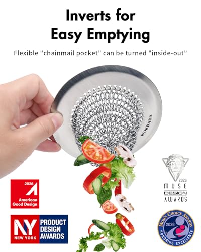 Revolutionary Kitchen Sink Drain Strainer/Patented Reversible Chain Mesh, Effortless Cleaning & Debris Catcher, Large Capacity, Anti-Clog, 304 Stainless Steel & Rust-Proof/Handmade