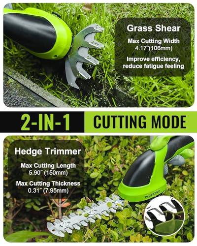 WORKPRO Cordless Grass Shear & Shrubbery Trimmer - 2 in 1 Handheld 7.2V Electric Grass Trimmer Hedge Shears/Grass Cutter Rechargeable Lithium-Ion Battery and Type-C Cable Included