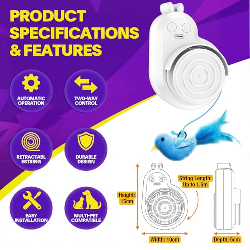 Interactive Cat Toys for Indoor Cats: Automatic Electric Flying Bird Feather & Mouse Wand, Rechargeable Electric Hanging Play Chase Exercise Moving Enrichment Toy for Bored Kittens and Adult Cats
