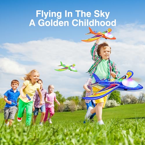 Wesfuner 3 Pack Foam Airplane Launcher Toys, 2 Flight Mode Glider Plane,Kids Flying Toy,3 4 5 6 7 8 9 10 11 12 Year Old Boys Girls Gifts,Outdoor Sport Party Favor