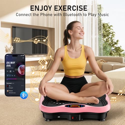 Vibration Plate Exercise Machine, 130 Levels Full Body Workout Vibrating Plate for Lymphatic Drainage Weight Loss, 450 Lbs Capacity Shake Platform with Resistance Bands Bluetooth for Women Men