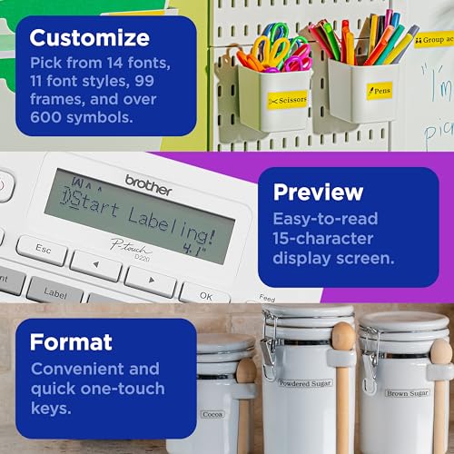 Brother P-Touch PTD220 Home/Office Everyday Label Maker | Prints TZe Label Tapes up to ~1/2 inch White