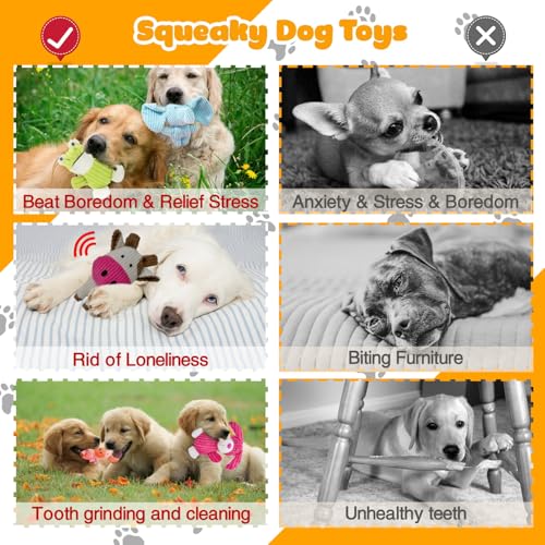 MRSOHRET 5 Pack Dog Toys Squeaky, Tough Stuffed Plush Puppy Chew Toys for Teething, Durable Plush Dog Toy for Large Medium Small Breed to Keep Them Busy