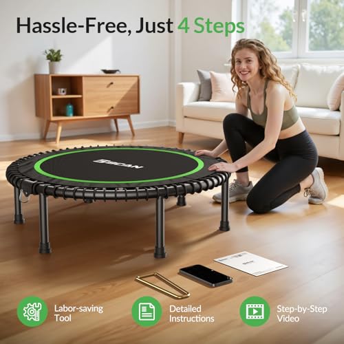 BCAN 450/550LBS Mini Rebounder Trampoline for Adults, 40"/48" Foldable Fitness Trampoline with Bungees, Quiet & Stable Exercise Trampoline Indoor/Home/Garden (BT2, Without Handle)