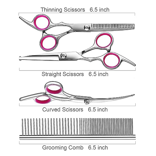 TINMARDA 5 in1 Dog Grooming Scissors Kit, Professional Dog Scissors for Grooming with Safety Round Tips, Titanium Coated Grooming Shears for Dogs Cat Pet At Home