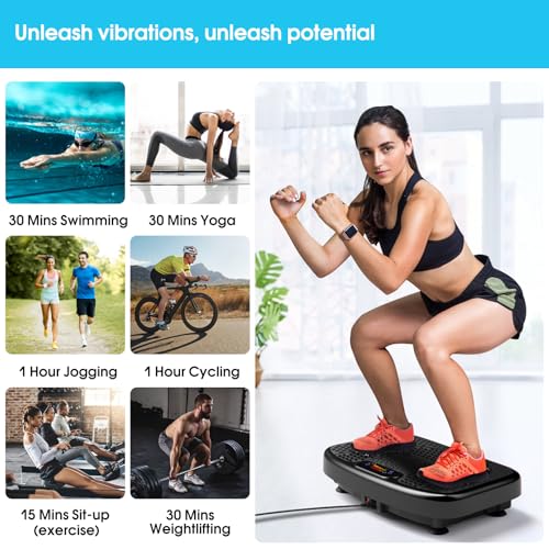 SoftGym Vibration Plate Exercise Machine for Lymphatic Drainage,Power Vibrate Stand Shake Board 450 Lbs Capacity Whole Body Workout Waver with Fitness Resistance Bands Weight Loss Gifts for Women Men