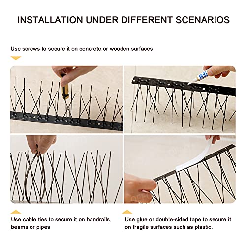 OFFO Black Pre-Assembled Bird Spikes, 304 Stainless Steel Pigeon Spikes for Outside, Cover 10.8 Feet, Easy Installation for Balcony, Roof, Window Sills, Keep Building Surfaces Clean