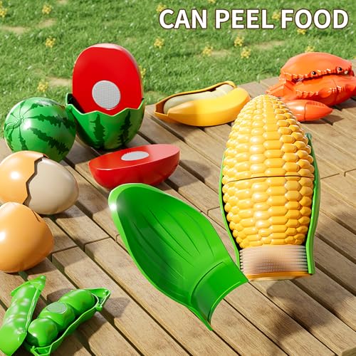 NIPLOOOW Play Food Set for Kids, Toddler Learning Toys, Cutting Food Toy Color Sorting Set, Pretend Food Play Kitchen Accessories for Kids, Birthday Gifts for 3-8 Years old Boys Girls Educational Toys