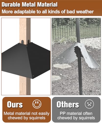 Queension Metal Squirrel Baffle for 4x4 Post, 17 Inch Squirrel Proof Baffles for Bird Feeder Poles, Outdoor Guard for Wooden Pole to Deter Raccoons from Bird Houses, 1 Pack