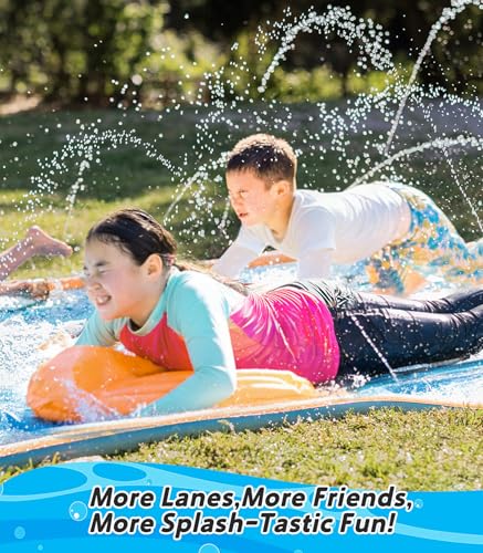 Spring Water Slip and Water Slide, 22ft *2 Lanes Slip Water Slides for Kids Backyards Ages 5-8 8-12 with Sprinkler and Inflatable Bodyboards, Summer Water Fun Toy for Outdoor Lawn Games Play