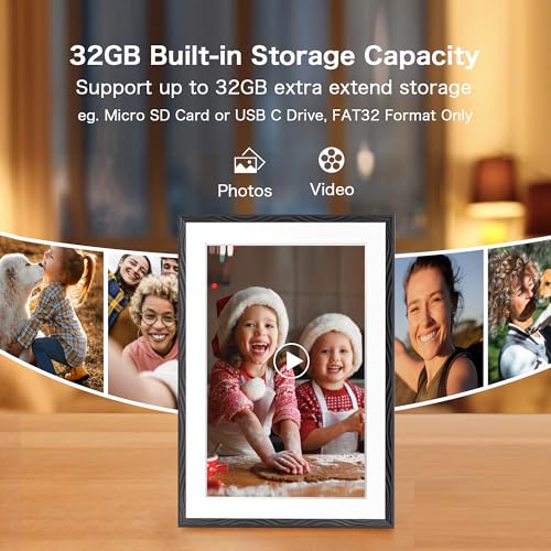 Digital Picture Frame, 10.1'' Frameo Digital Frame Wifi, 32GB Memory, 1280*800 HD Touch Screen Digital Photo Frame, Wall Mountable, Auto-Rotate, Share Instantly, Wedding, Birthday Gifts for Women, Mom