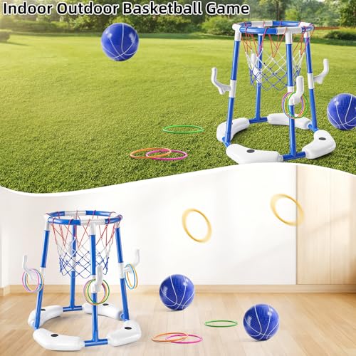 NIPLOOOW Pool Basketball Hoop, 2-in-1 Floating Pool Toys Ring Game with 4 Balls and Pump, Outdoor Swimming Pool Basketball Games Water Play Toy Family Party for Kids Adults Age 3-12 (Blue)