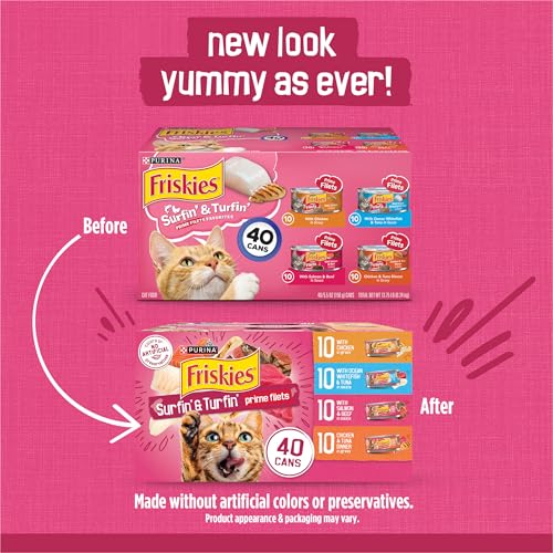 Purina Friskies Gravy Wet Cat Food Variety Pack, Surfin’ and Turfin’  Filets Favorites - (Pack of 40) 5.5 oz. Cans