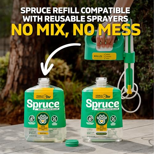 Spruce Weed Killer Spray Power Wand Kit - Weed + Grass Killer₃ Reusable Weed Sprayer, Spot-Treating Kills Weeds in Lawns and Gardens, Additional 2 AA Batteries Included for Continuous Power (64 oz)