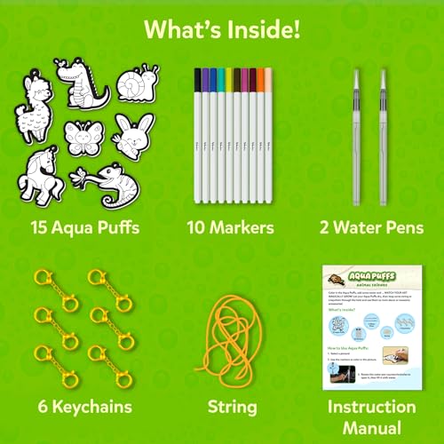 Skillmatics Aqua Puffs - 3D Art Kit, Animals, Mess-Free Paint by Number Craft for Kids, DIY Color Activity, Screen-Free Entertainment, Travel & Creative Gift for Girls & Boys Ages 4, 5, 6, 7, 8, 9, 10
