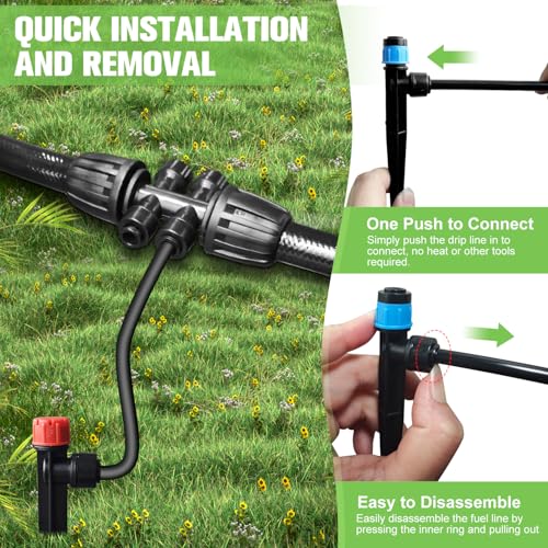 230FT Drip Irrigation System for Garden with 40 Nozzles & Emitters, Garden Watering System with 1/2" & 1/4" Tube and Barbed Fittings - Adjustable Sprinklers Kit for Greenhouse, Lawn, Raised Bed