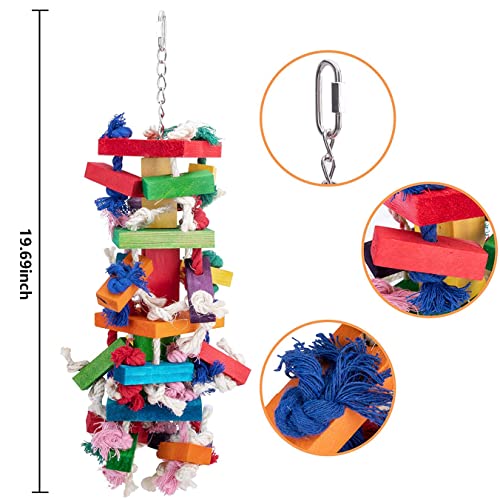 Deloky Bird Block Knots Tearing Toy- 19.7 inch Multicolored Natural Wooden Parrot Chewing Toy Suggested for Macaws cokatoos, African Grey and a Variety of  Parrots. (Large Size)