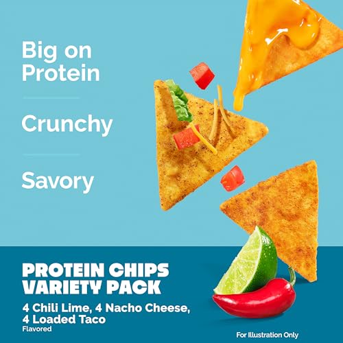 Quest Nutrition Tortilla Style Protein Chips Variety Pack, Chili Lime, Nacho Cheese, Loaded Taco, Low Carb, High Protein, Gluten Free, 1.1 oz (Pack of 12)