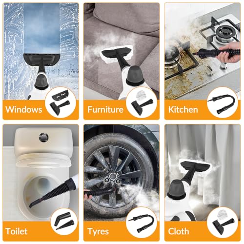 Handheld Pressurized Steam Cleaner with 12 pcs Accessories, Steamer for Cleaning, Steam Cleaner for Home Use, Steamer for Cleaning Car, Furniture, Floor, Upholstery, Grout and Tile, Deep Gray
