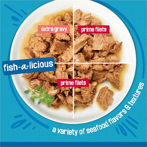 Purina Friskies Wet Cat Food Variety Pack Fish-A-Licious Extra Gravy,  Filets and Tasty Treasures - (Pack of 32) 5.5 oz. Cans
