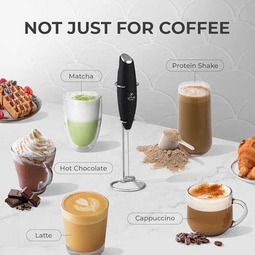 Zulay Kitchen Powerful Milk Frother Wand With 2 Duracell Batteries - Ultra Fast Handheld Drink Mixer - Electric Whisk Foam Maker for Coffee, Lattes, Cappuccino, Matcha, Hot Chocolate & Creamer - Black