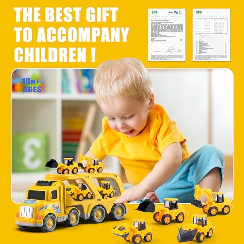 Veslier Construction Truck Toys for Boys Girls Age 3 4 5 6 Years Old，Carrier Transport Trucks for Kids 3-4 3-5 Year Old，Christmas Birthday Gift Toddler Toys.