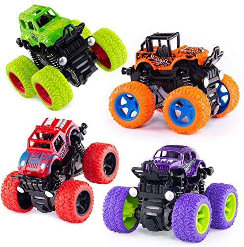 4 Pack Monster Trucks Toys for Boys 2 3 4 5 6 Year Old, Friction Powered Pull Back Car Toys for Toddlers Kids Ages 2-3-5-7, Best Birthday Christmas Party Gift for Boys and Toddlers