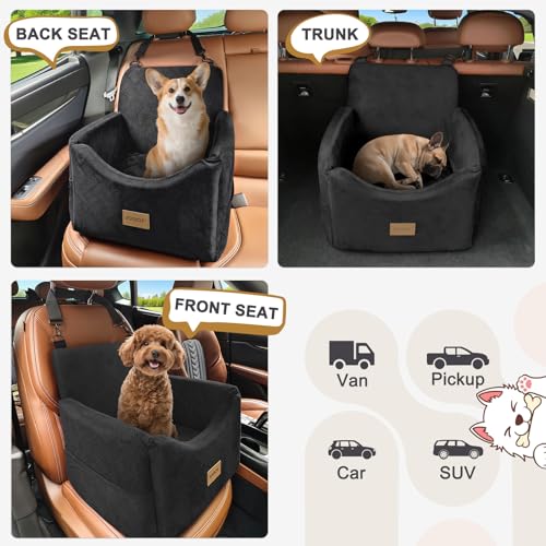 JOEJOY Dog Car Seats for Small Medium Dogs Under 35lbs, Dog Booster Seat with Detachable Washable Cover and Cushion, Memory Foam Pet Car Seat with Safety Belt and Storage Pockets (Black)
