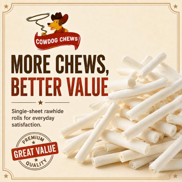 Cowdog Chews Retriever roll 9-10 inch All Natural Rawhide Product (20 Pack)
