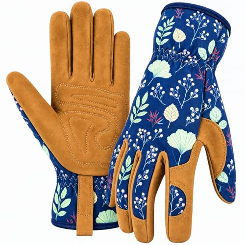 Womens Gardening Weeding Working Gloves, Leather Garden Glove for Women Thorn Proof No Stab for Digging, Planting,Pruning