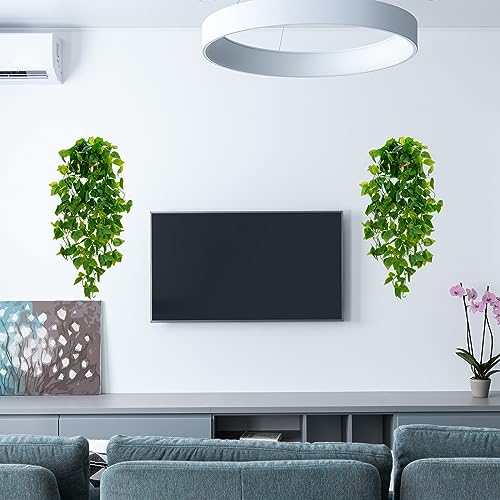 BLEUM CADE Fake Hanging Plants, 2pcs Artificial Pothos Vines Greenery for Wall Home Living Room Office Indoor Outdoor Decor (No Baskets)