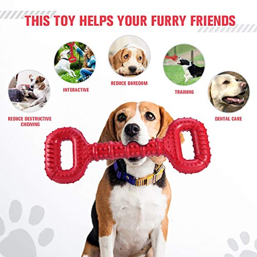 Feeko Dog Toys for Aggressive Chewers Large Breed, 15 inch Interactive Long Lasting Dogs Toy with Convex Design Natural Rubber Tug-of-war Toy for Medium Large Tooth Clean(Red)