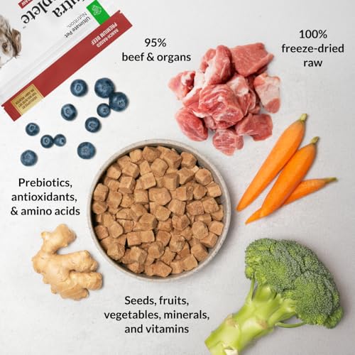 ULTIMATE PET NUTRITION Nutra Complete, 100% Freeze Dried Veterinarian Formulated Raw Dog Food with Antioxidants Prebiotics and Amino Acids, (1 Pound (Pack of 4), Beef)