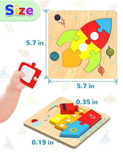 Yetonamr Wooden Toddler Puzzles Gifts Toys for 1 2 3 Years Old Boys Girls, 6 Vehicle Shape Montessori Toys Educational Blocks Kids Toys Gift Baby Learning Toy Age 1-3, 2-4