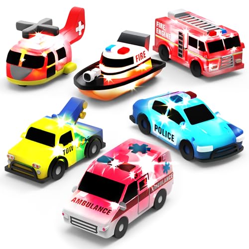 Tub Works® Emergency™ Cars Light Up Bath Toys, 6 Pack | Water-Activated Light Up Toys Flash & Change Color | Soft, Squeezable Baby & Toddler Bath Toys | Sensory Toys with Bath Lights for Kids Bath