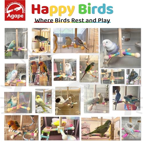 Agape Bird Toy, Parrot 360° Interactive Rotating Perch, Bird Cage Accessories for Small and Medium Parrots to Expend Energy, Wooden Stand for Parakeets Cockatiels Lovebirds Conures Finches Budgies