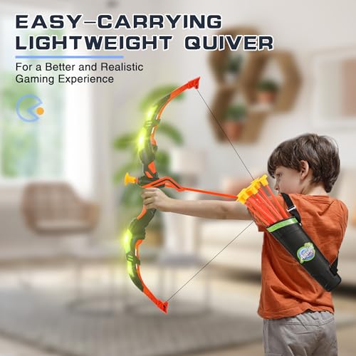 Bow and Arrow Set for Kids, 2 Pack LED Light Up Archery Set with 20 Suction Cup Arrows, Indoor and Outdoor Toy for Boys Girls Age 4-8 8-12 with Standing Target&2 Quivers, Birthday Gift 3-12 Years Old