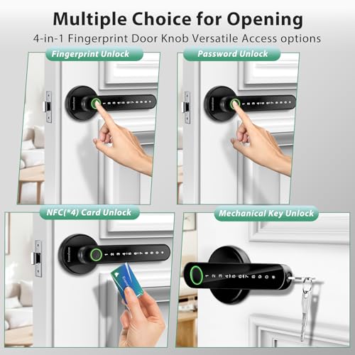 Fingerprint Door Lock Biometric Door Knob with Keypad Keyless Entry, Door Locks for Bedrooms, Home Hotel Office Apartment Black